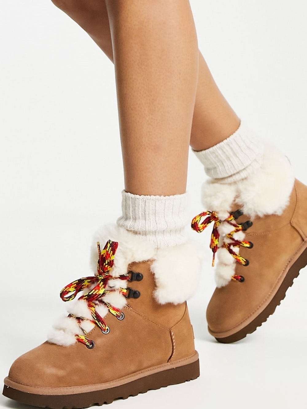 NEW UGG CLASSIC MINI ALPINE LACE BOOT CHESTNUT SUEDE WOOL LINED WOMEN US 5 $170